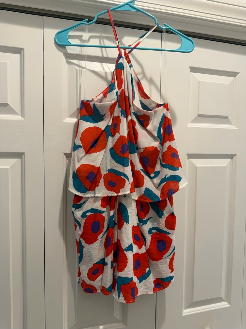 Gilli White Halter with Red & Teal Floral Print Romper